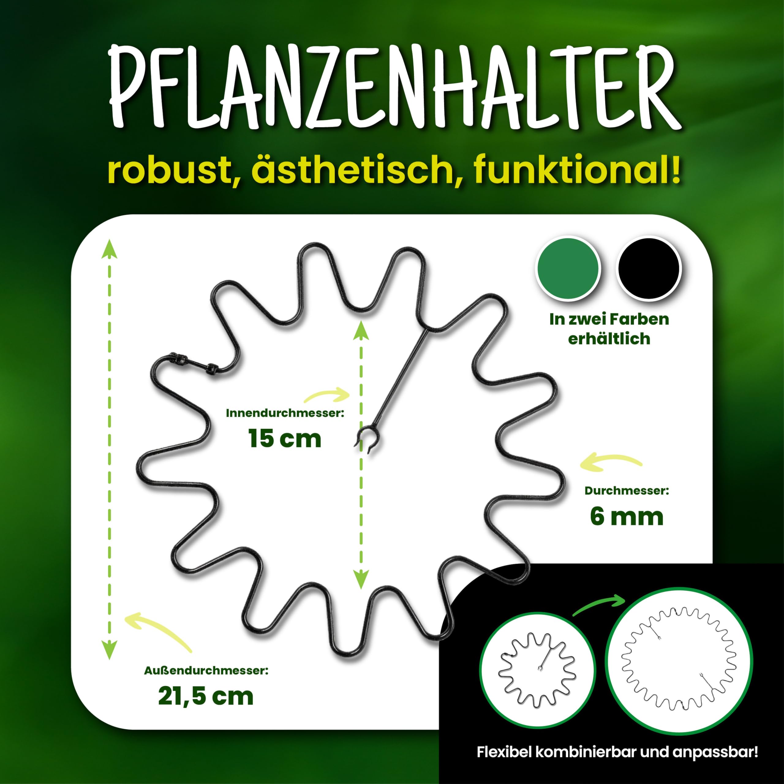 ARPON Staudenhalter rund 10 Stück – Einstellbare Blumenstütze & Pflanzenstütze Ø 21,5 cm – Ideal als Hortensien Stütze, Strauchstütze, Staudenstütze & robuster Blumenhalter im Garten