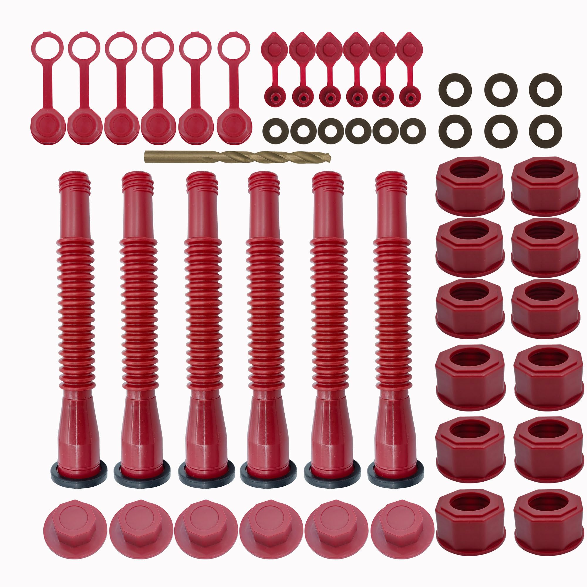 Gas Can Spout Replacement Kit, Old Style Gas Can Nozzle for Easy Installation, Flexible Pouring Nozzle Compatible with Most 1/2/5/10 Gallon Oil Cans (6 Kit-Red)
