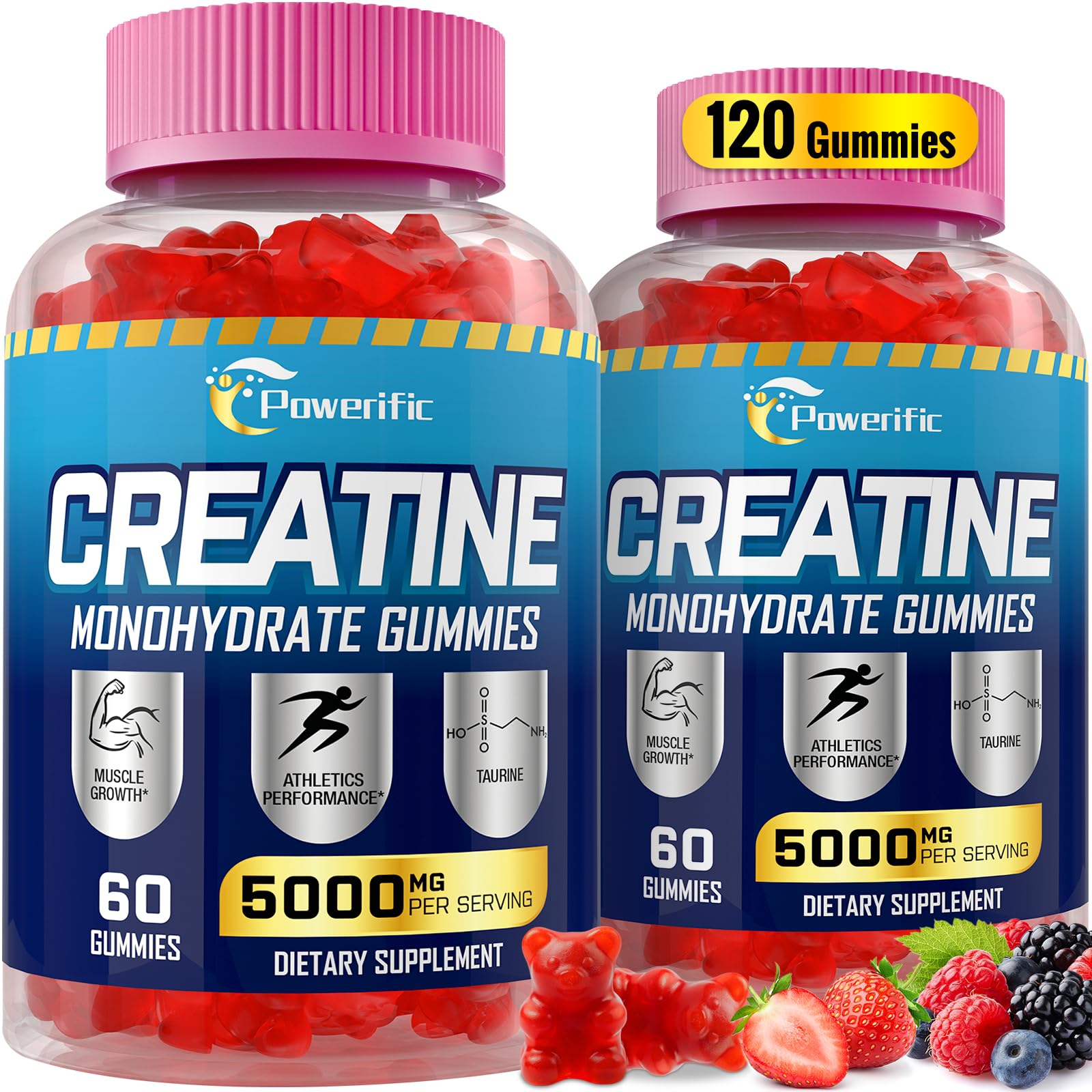 Creatine Monohydrate Gummies for Men & Women Pre Workout Gummies with Taurine, Vitamin B6 & B12 Creatine Monohydrate Chewable for Increase Strength, Energy, Endurance, Muscle, Organic (2 Packs)