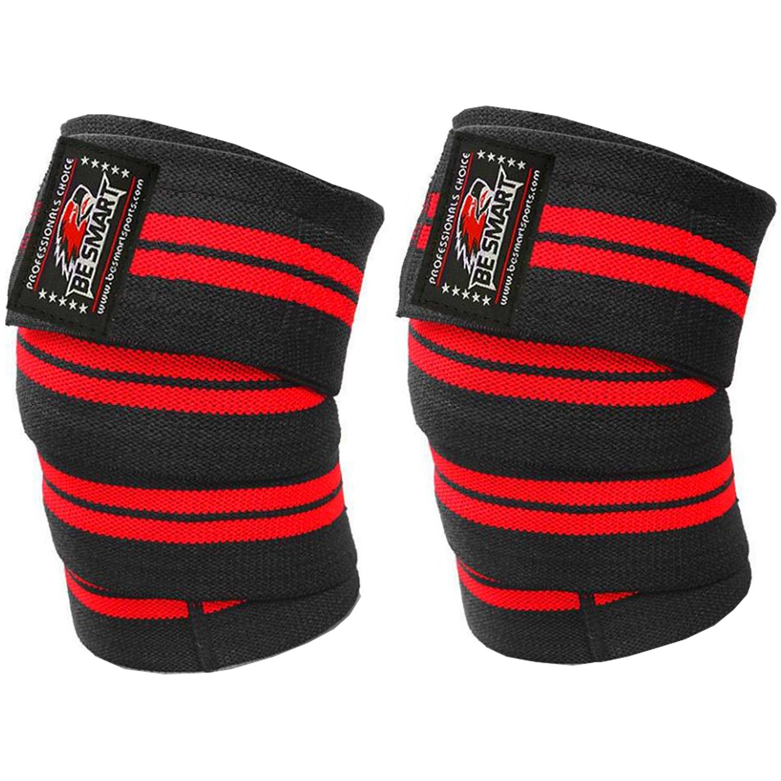 BeSmart Knee Wraps Weight Lifting Bandage Straps Guard Pads Powerlifting Be Smart Professional Knee Wraps (Red)