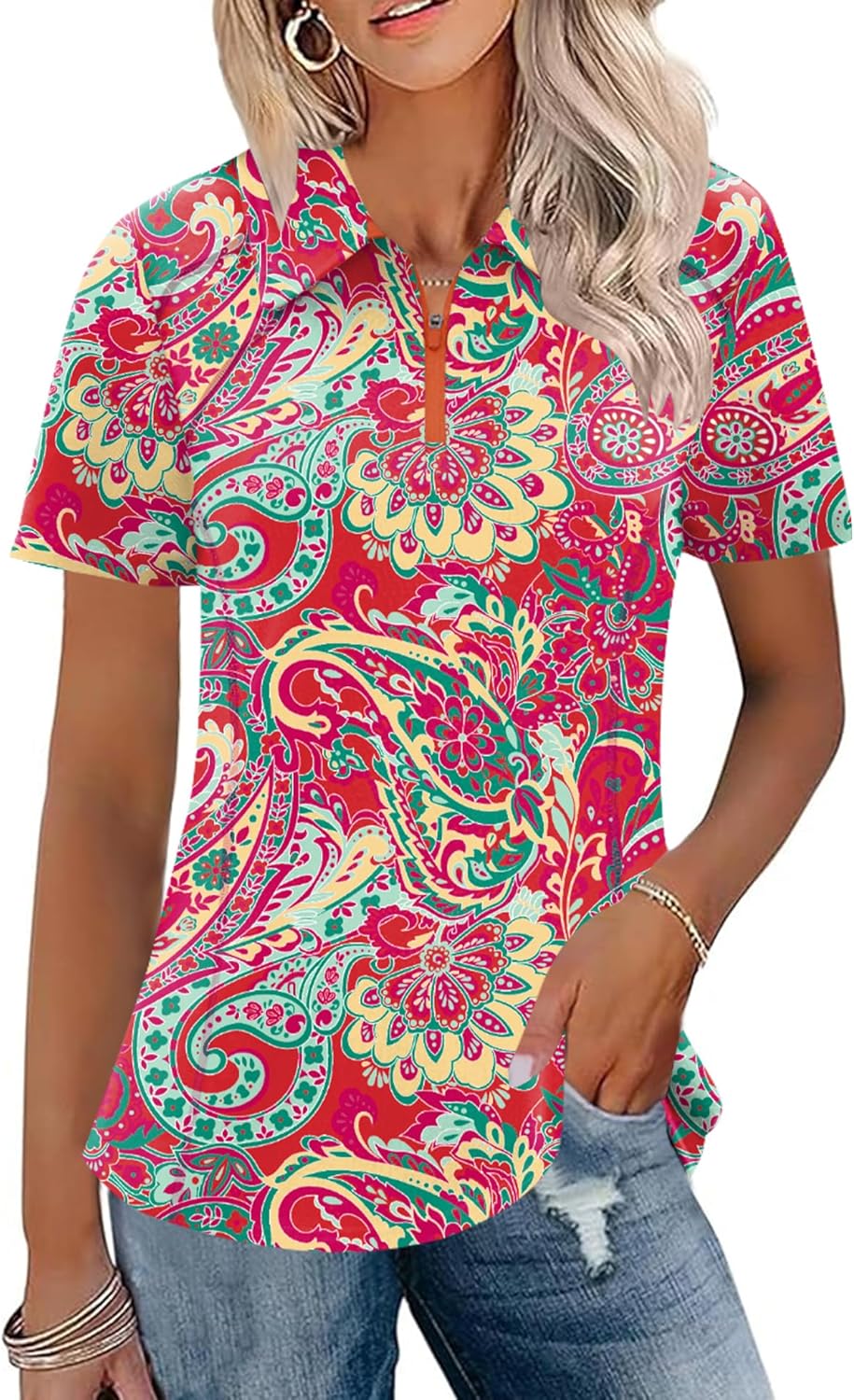 LUYAA Womens Golf Shirt Summer 1/4 Zip up Polo Shirts for Women Short Sleeve Moisture Wicking Gym Workout Tops