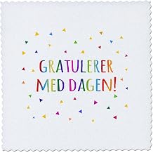 3dRose qs_202045_2 Gratulerer Med Dagen Happy Birthday in Norwegian Colorful Rainbow Text Quilt Square, 6 by 6"