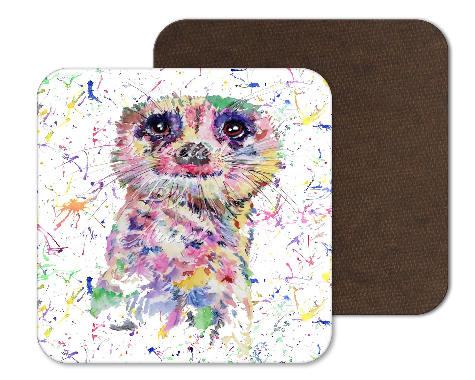 Vixar Coaster Meerkat Dessert Wildlife Animals Coasters Watercolour Art Gift Work Office Dining Tea Coffee (1)
