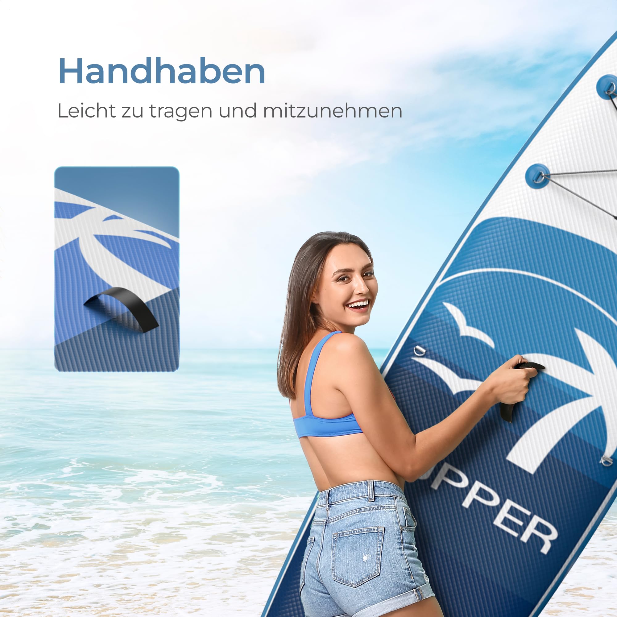 SUPPER Supper SUP Board XL – Max. 220 kg – Aufblasbar – Paddleboard – wasserdichte Handyhülle – Sitz – Pumpe – Finne – Leash – Tragetasche