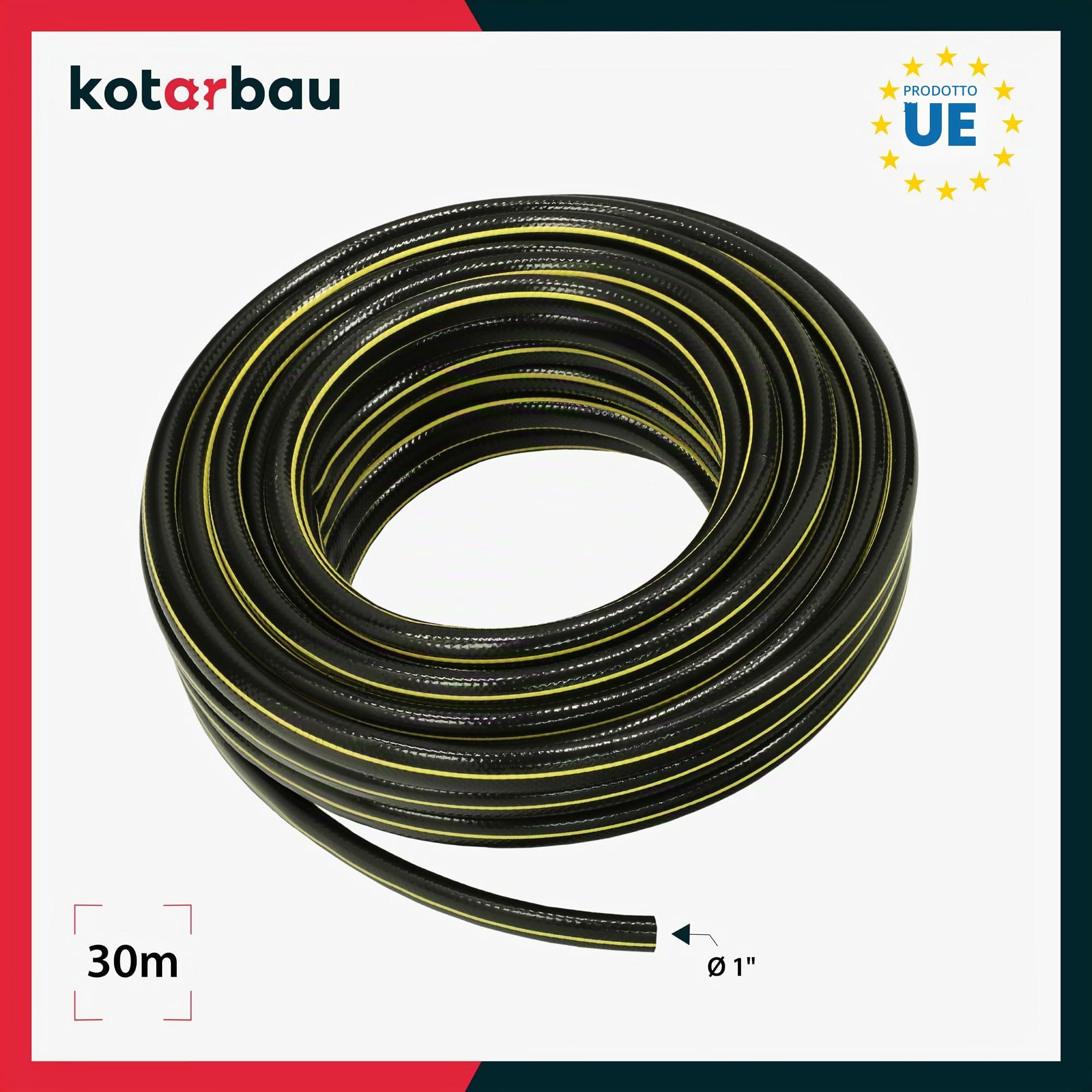 KOTARBAU® Tubo dell’acqua da giardino da 1", 30 m, 4 strati, flessibile in PVC rinforzato, anti-torsione, nero, professionale per irrigazione delle piante, da giardino