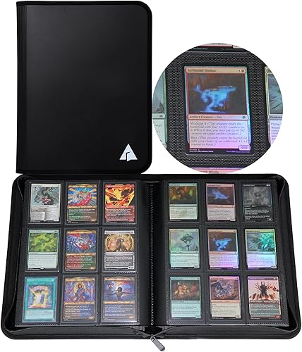 Rayvol Carpeta de tarjetas 828 con 9 bolsillos, carpeta de tarjetas coleccionables con cremallera, 828 bolsillos de doble cara para tarjetas MTG,