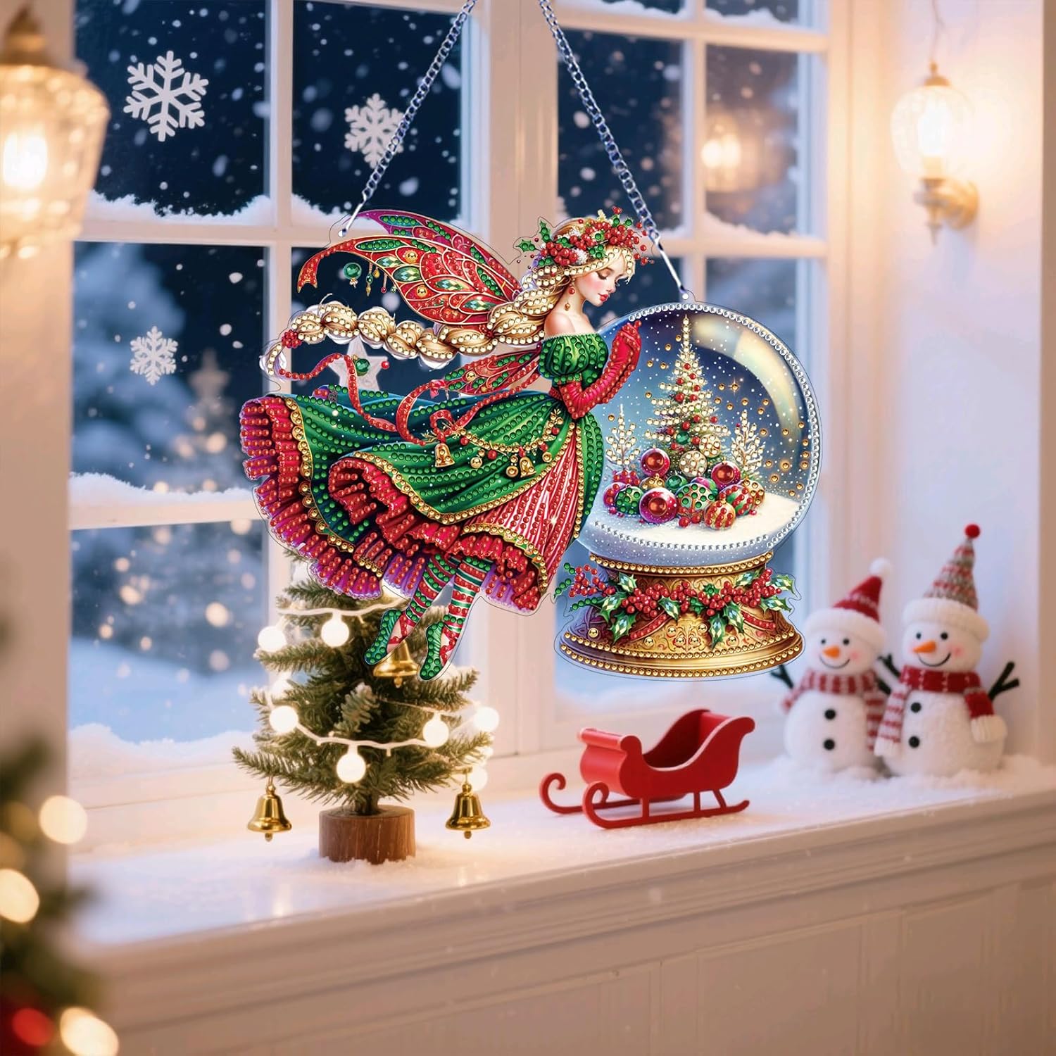 BAYUNOE 2Pcs DIY Christmas Hanging Diamond Pendant Irregular Shape Diamond Art Painting Ornament Double Sided Pattern Single Sided Drill Window Home Garden Wall Door Decor-Fairy