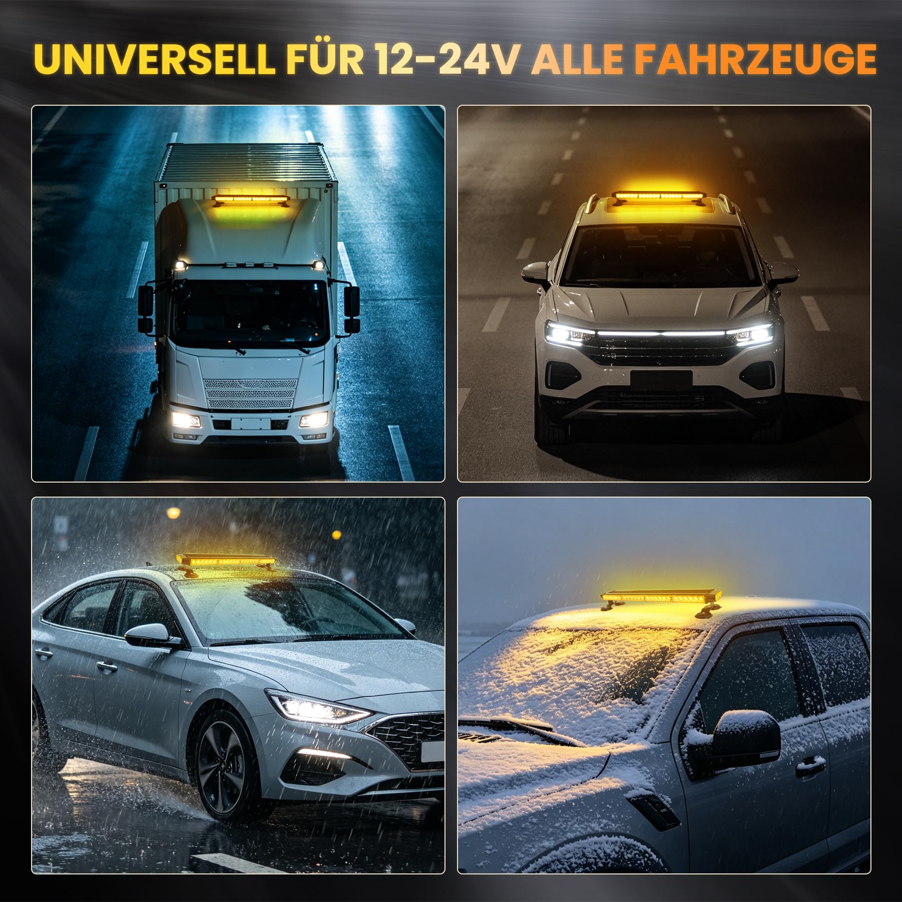 67cm 54 LED Rundumleuchte Blinklicht -7 Modi 12/24V Blitzleuchte Amber Warnleuchte Magnetische Notfallblinklampe Wiederherstellungswarnung gelbes Decke Licht (Gelb)