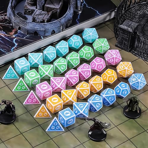 Miniatura 4 de CiaraQ Dados DND con 5 bolsas, 5 juegos de dados poliédricos retro para juegos de mesa MTG D&D, 35 piezas de dados para juegos de rol