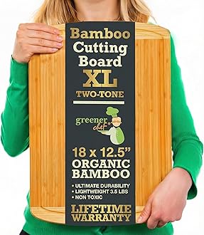 Organic Lightweight, Durable Extra Large Bamboo Cutting Board (18") - Non Toxic Wood Chopping Board with Juice Groove for Kitchen, Meat, Vegetables, and Food Prep by Greener Chef