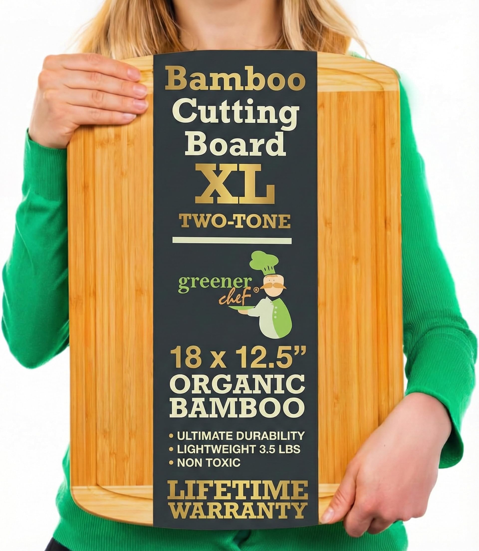 Organic Lightweight, Durable Extra Large Bamboo Cutting Board (18") - Non Toxic Wood Chopping Board with Juice Groove for Kitchen, Meat, Vegetables, and Food Prep by Greener Chef