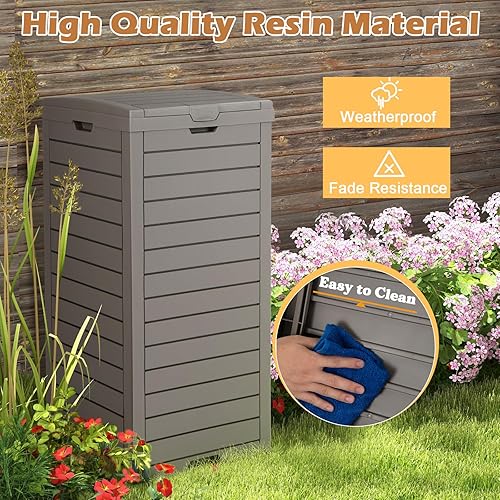 Miniatura 4 de Goplus Bote de basura para exteriores de 31 galones con tapa, cubo de basura exterior grande con bandeja de goteo para una fácil limpieza, se adapta