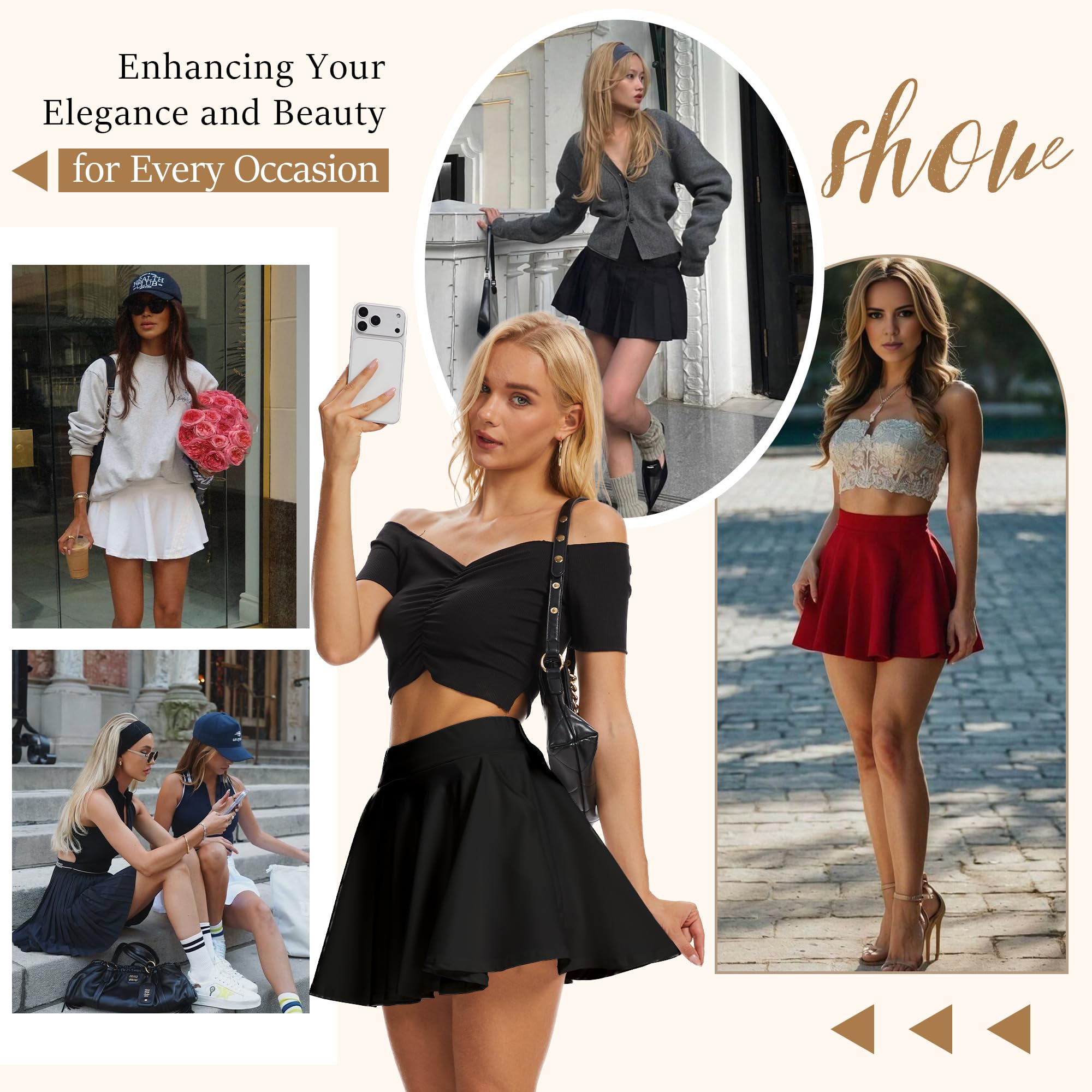 Falda para Mujer con pantalón Cintura Alta Elástica Patinadora Faldas Cortas Básicas Bolsillos Versátil Minifalda Falda de Tenis XS-XXL