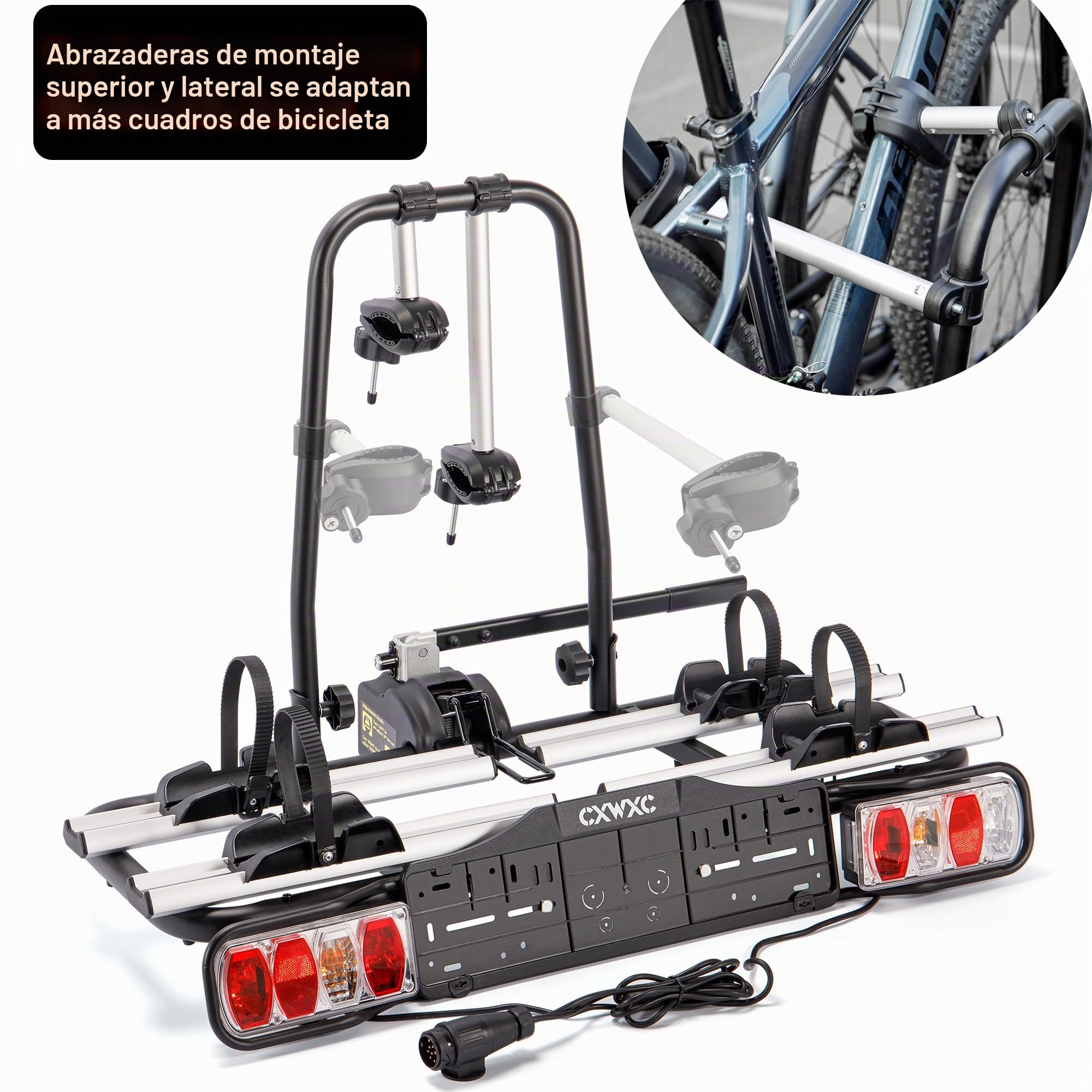 Portabicicletas para Enganche – Soporta e-Bikes y Bicicletas estándar (2 plazas), Cierre de apriete rápido, Sistema 13/7 Polos, Universal, aerodinámico, 60 kg de Carga máxima