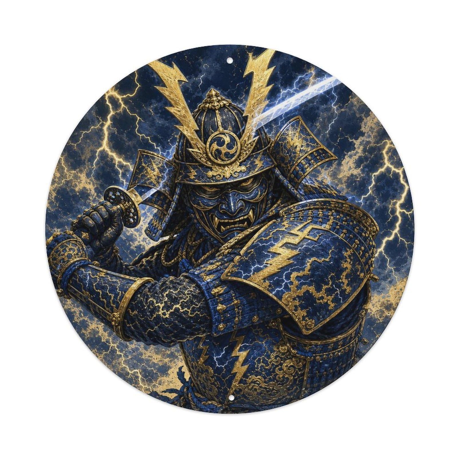 Okngb Style Kabuto Cobalt Blue Diagonal Upward Slash Blade Mark Metal Tin Sign Plaque Wall Decor For Cafe, Man Cave, Club Bar, Office, Home Garden Round Metal Poster 8X8inch