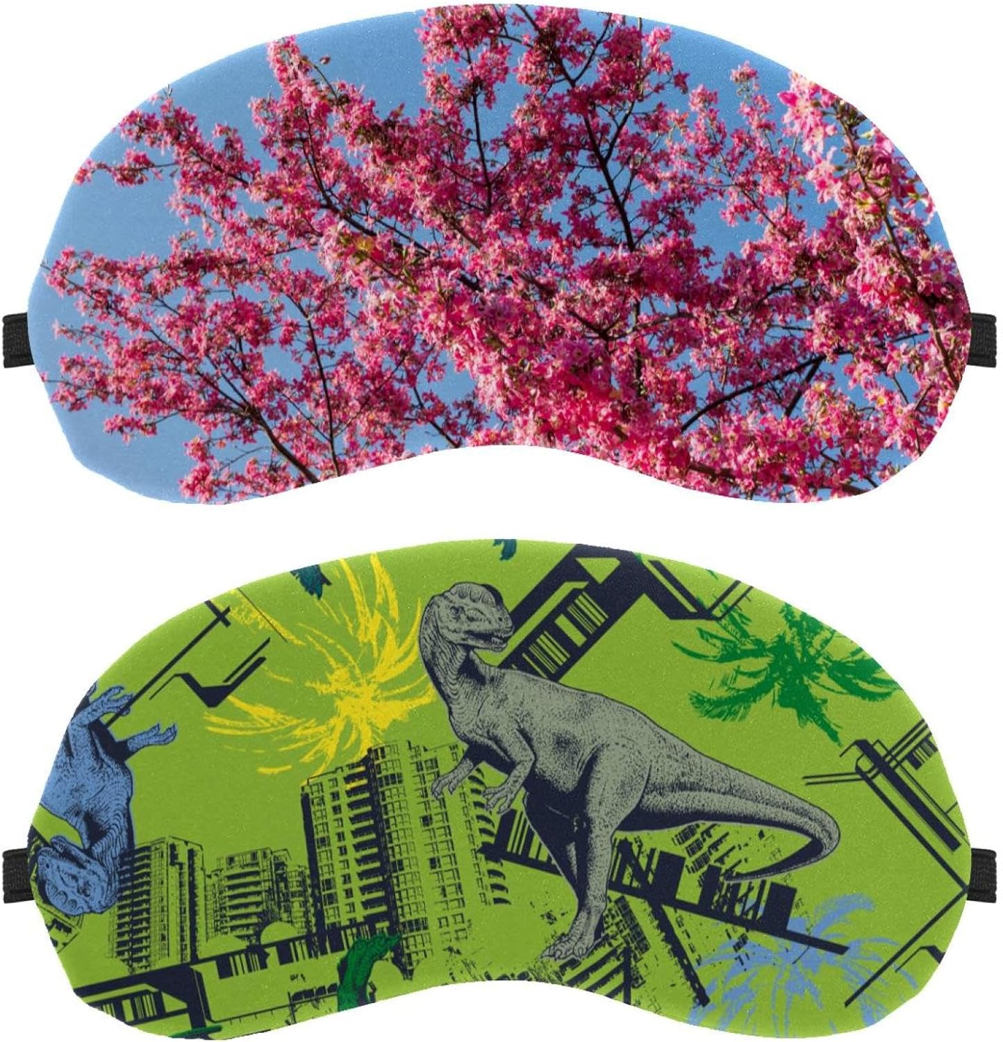 Confezione da 2 maschere per gli occhi con motivo dinosauro verde per dormire, per dormire, per dormire, copertura morbida per gli occhi per viaggi, pisolini, aereo, blocco della luce