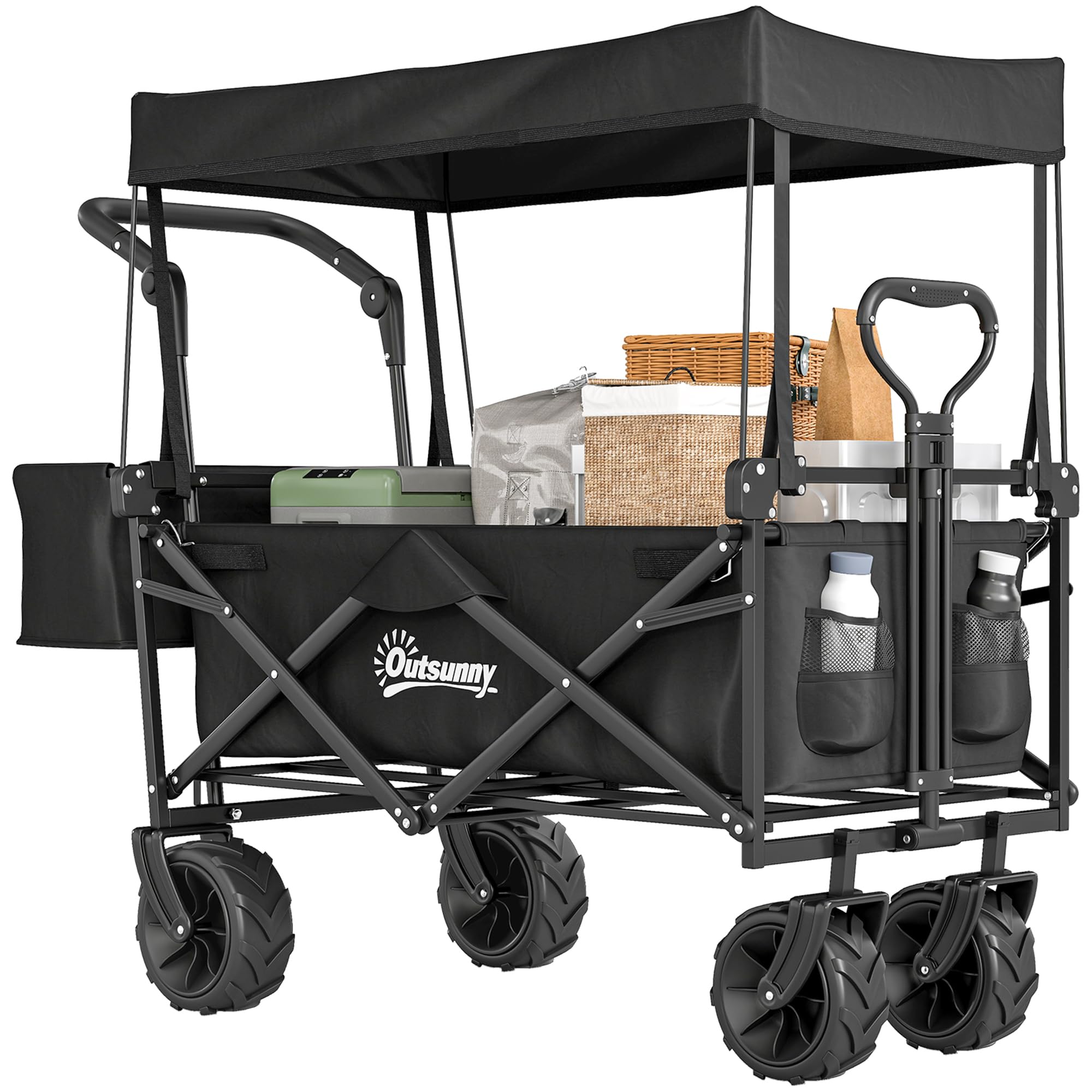 DURHAND Folding Trolley Cart Storage Wagon Beach Trailer  - Black