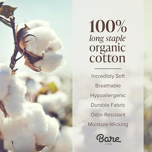 Miniatura 4 de Bare Home Sábana bajera ajustable 100% algodón orgánico tamaño Queen, tejido de percal de 260 hilos, ligera y transpirable, sábana bajera de