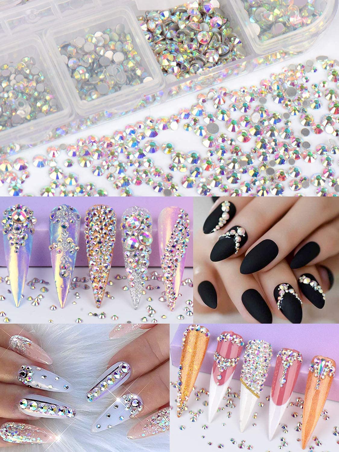 MEI DE MODA 12 Grid Imitation Glass Crystal Manicure Art Box Mineral Jewelry Mixed Bride Phototherapy Nail DIY Tool