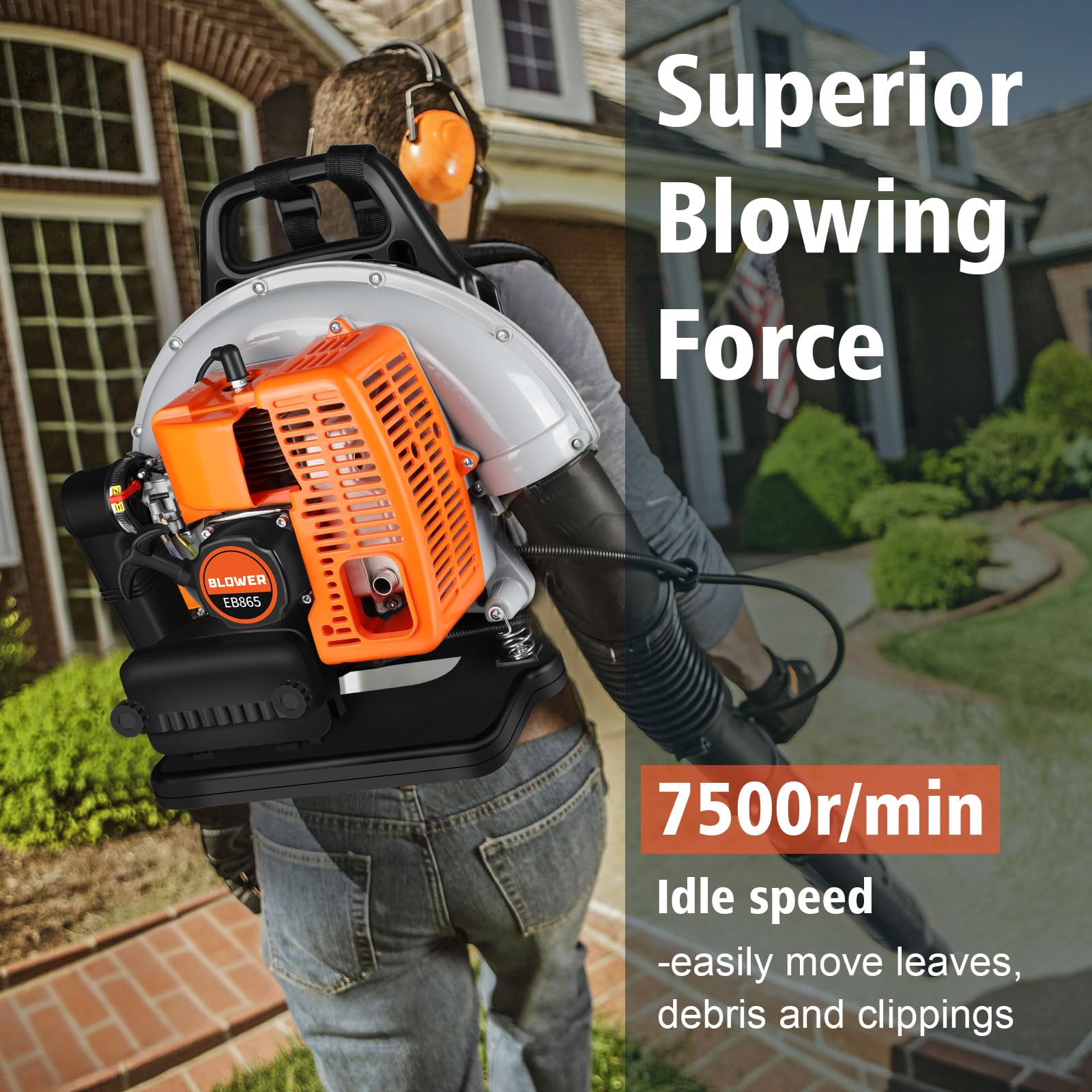 LabTEC Soplador de Hojas 63CC Gasline EB865 para Limpiar terrazas, Hojas, Cortar césped, soplar, triturar, Quitar el Polvo y Quitar la Nieve.