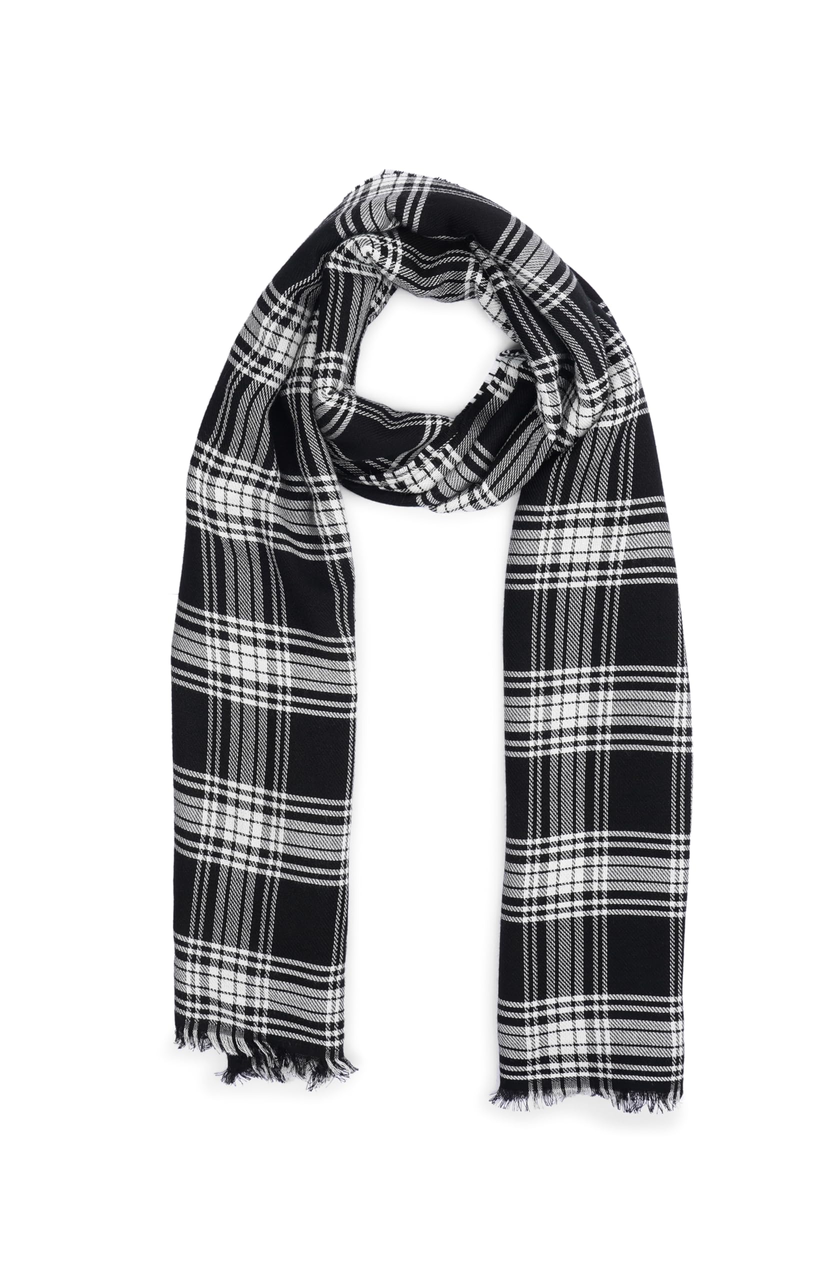 AllSaints Mens Reversible Check Scarf, Classic Winter Scarf for Cold Weather, Fashion Wrap Scarf with Wool Blend, Black