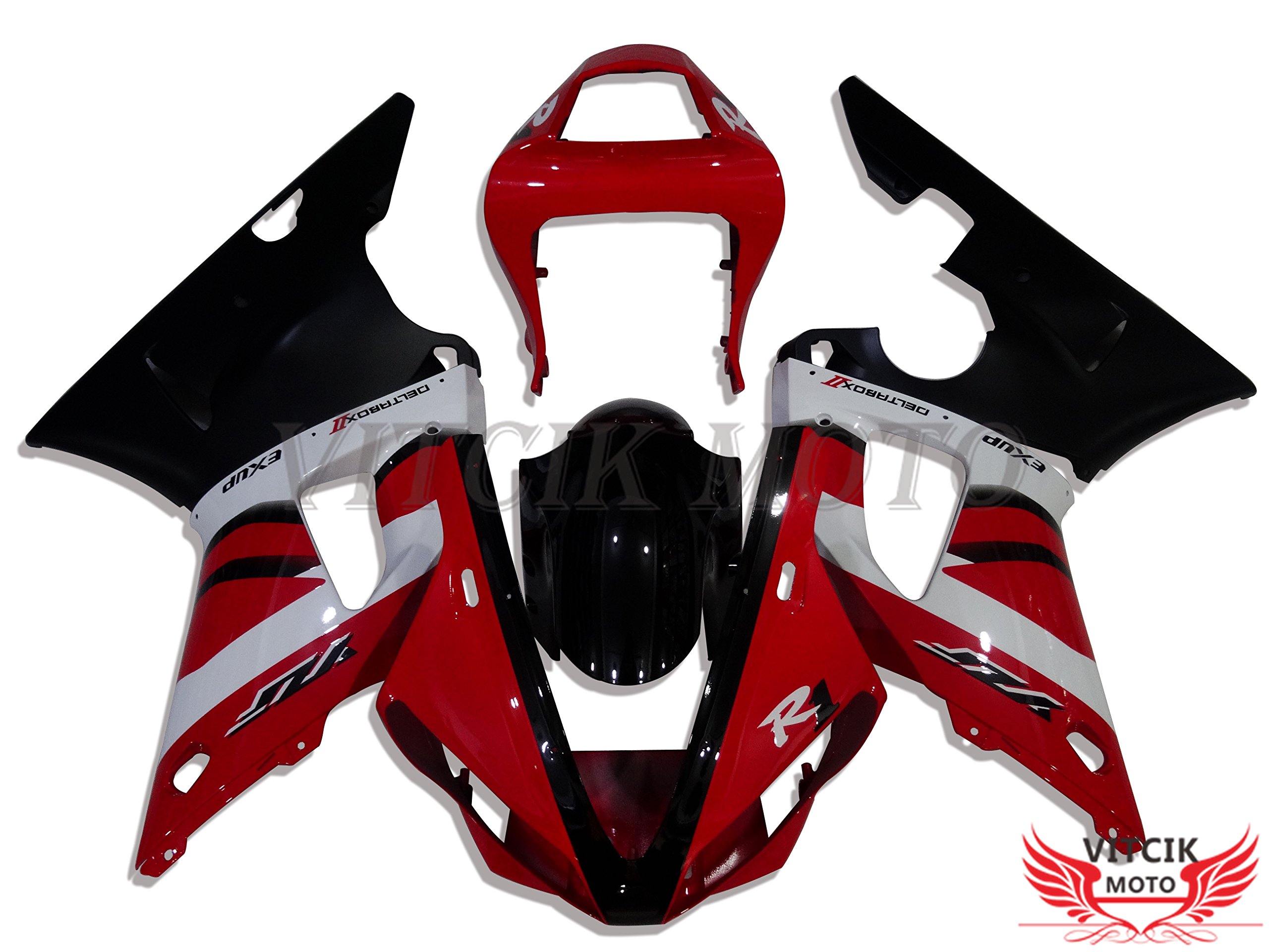 (Fairing Kits Fit for YZF-1000 R1 2000 2001 YZF 1000 R1 00 01) Plastic ABS Injection Mold Complete Motorcycle Body Aftermarket Bodywork Frame (Red & Black) A015