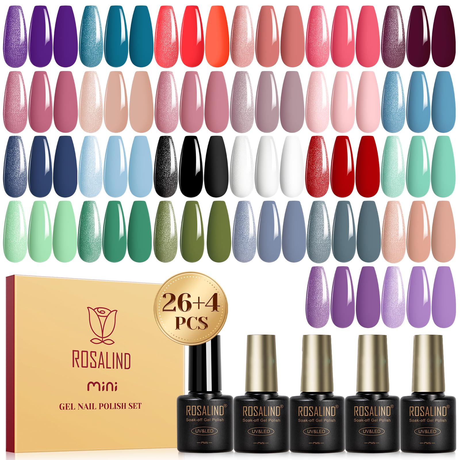 ROSALIND Vernis Semi Permanent Noir Blanc Rouge | Couleurs Vernis Gel Semi Permanent | Kit Manucure Semi-permanent Noir 