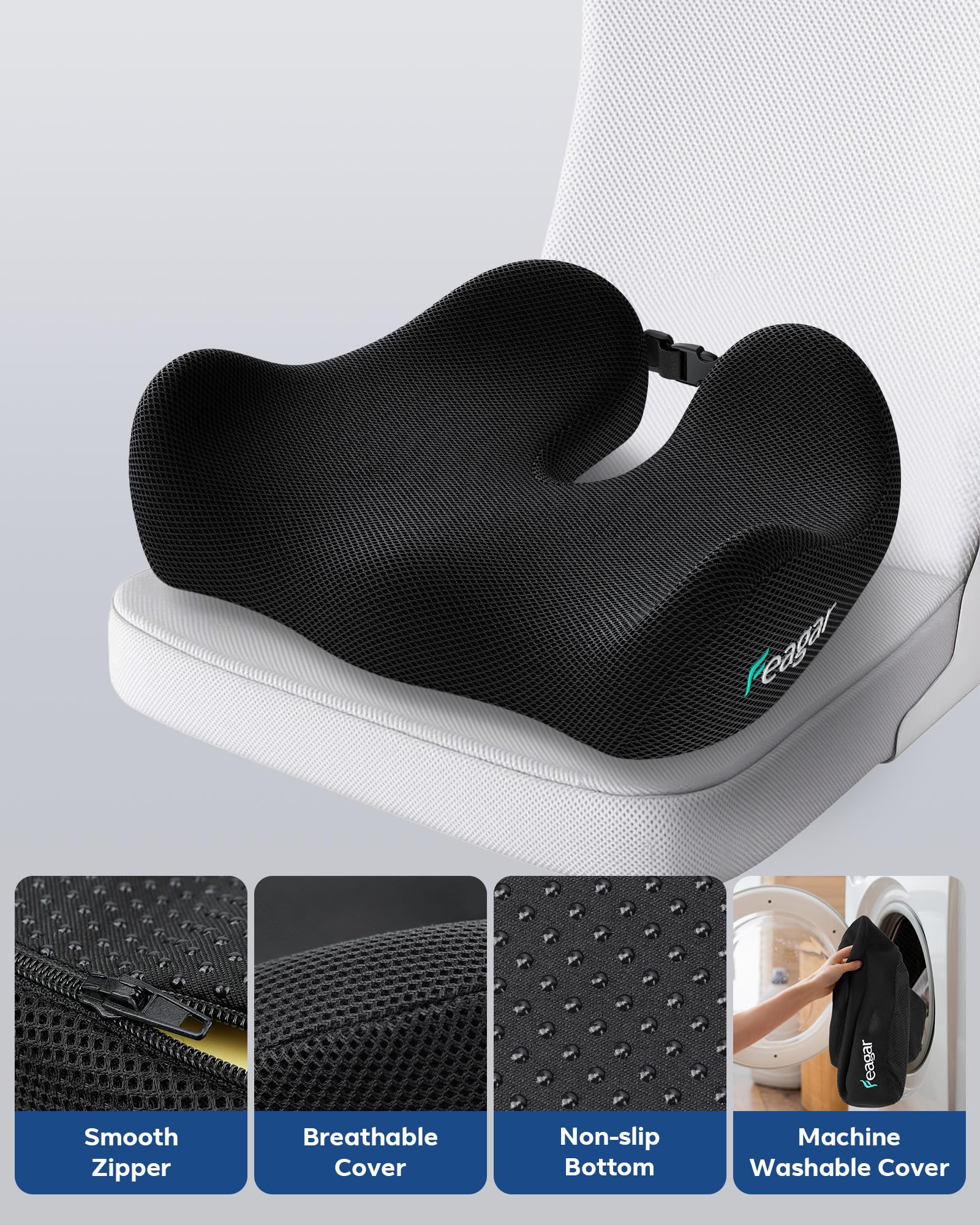 Feagar Office Chair Cushion for Sciatica Tailbone Pain Relief Extra Thick Memory Foam Seat Cushion for Long Sitting — view 7