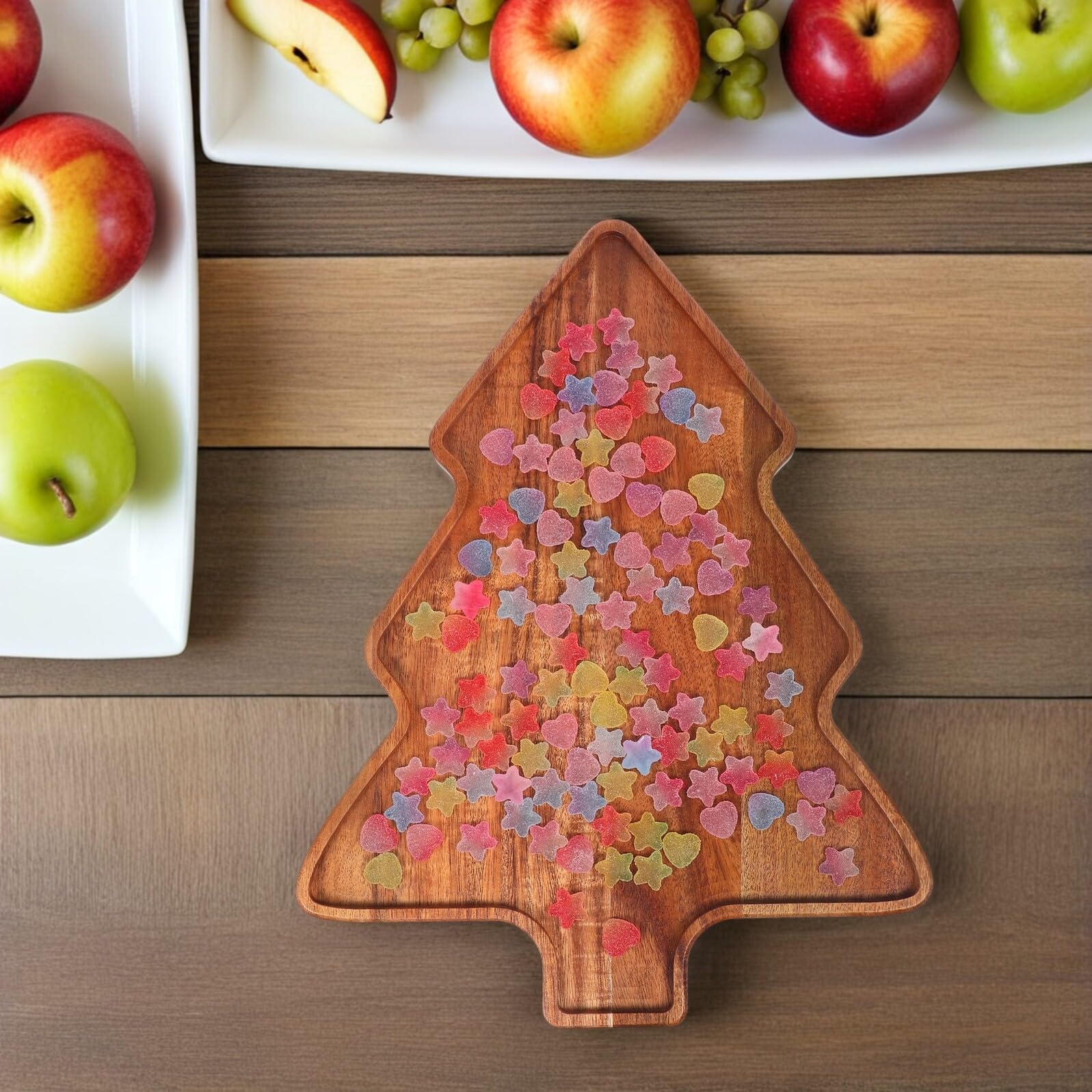 Gatuida Bandeja Forma de Árbol de Navidad de Madera de Acacia Bandeja para Servir Días Festivos y Reuniones Familiares Navideña Plato Decorativo para Árbol de Navidad