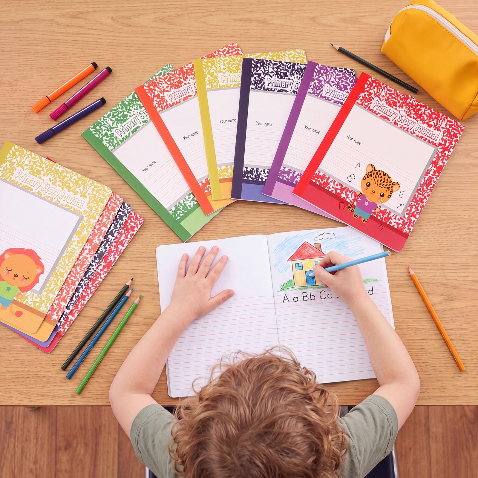 Tinlade 36 quaderni di composizione primaria con animali da 0,5 pollici a righe gradi K-2 Diari di storia 9,7 x 7,5 pollici copertina morbida diario scolastico forniture per il rientro a scuola per
