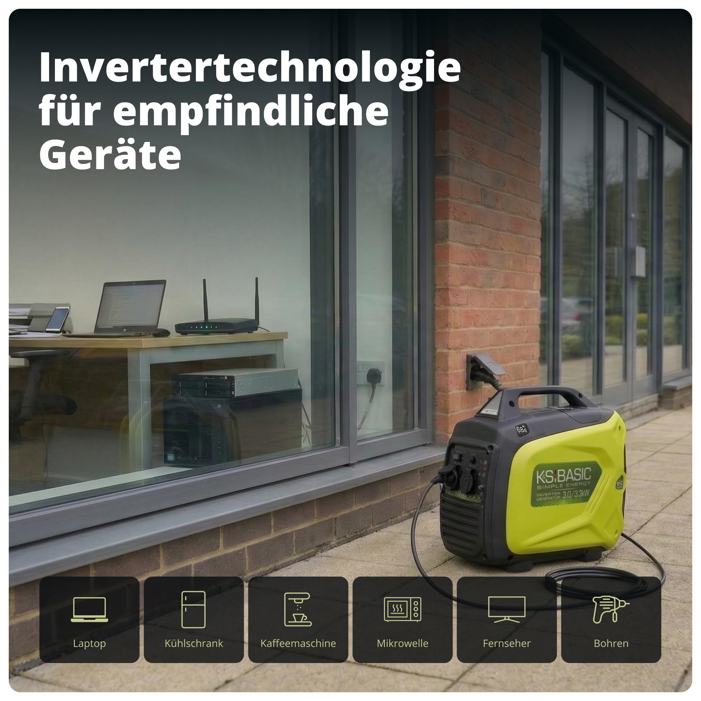 K&S BASIC KSB 33i S Inverter-Benzingenerator 3,3kW, stromerzeuger Inverter hat stabile Ausgangsspannung,schallgedämmten Gehäuse, Benzin notstromaggregat mit 100% Kupferwicklung,generator Inverter