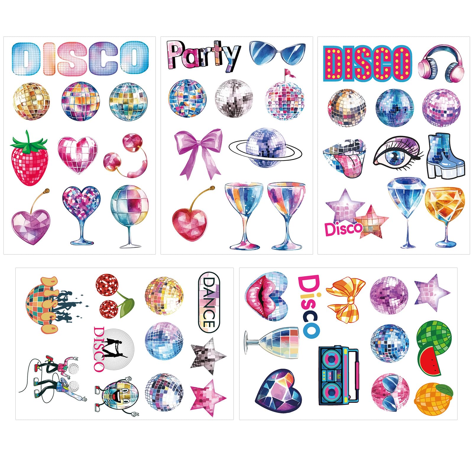 54pcs Disco Ball Stickers, Waterproof 70s 80s 90s Disco Stickers Vinyl Disco Party Decorations Favors Self-Adhesive Vintage Decals for Water Bottle