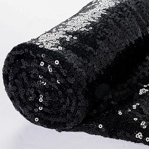 ShinyBeauty 1 Yarda de Tela Negra por Yarda, Tela de Lentejuelas para Coser, Tela con Purpurina, Material de Lentejuelas por Yarda, Confección de