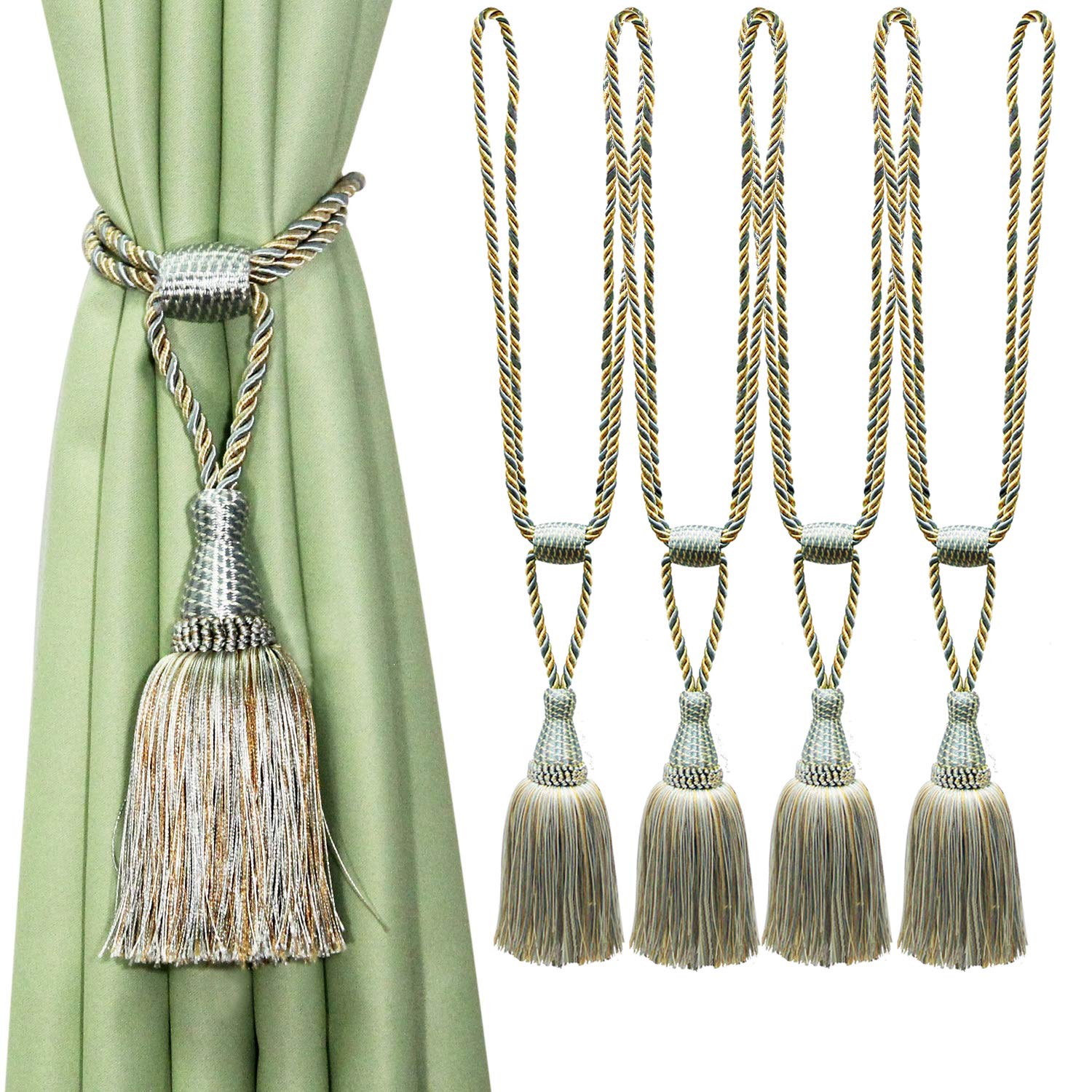 Tassel Curtain Tiebacks， Braided Rope Curtain Tiebacks 4 Pack with Tassels Multicolor Home Decor(Blu)