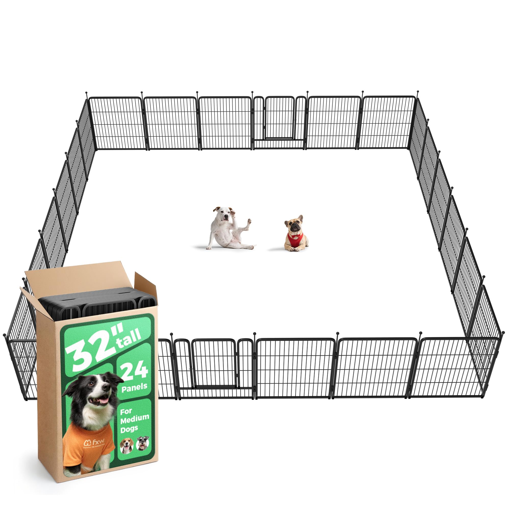 FXW Rollick Unleashed Dog Playpen for Indoor, Yard, RV Camping, 32 inch 24 Panels for Small and Medium Dogs, Black│Patented