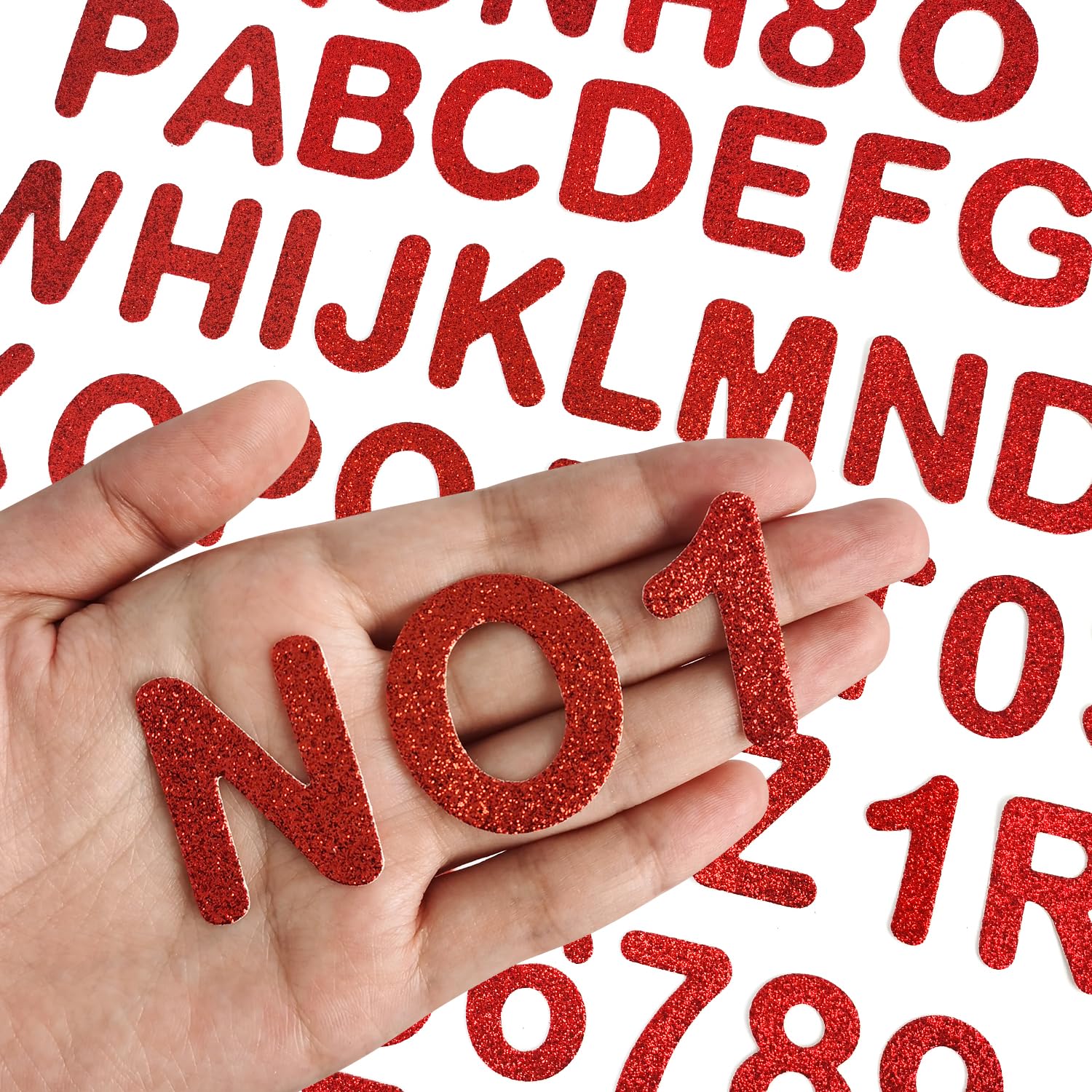 72 Pcs Glitter Iron-on Letters and Numbers Patch, Alphabet Embroidered Patch A-Z, Numbers 0-9 for Jackets, Backpacks, Hats and Shirts- Red