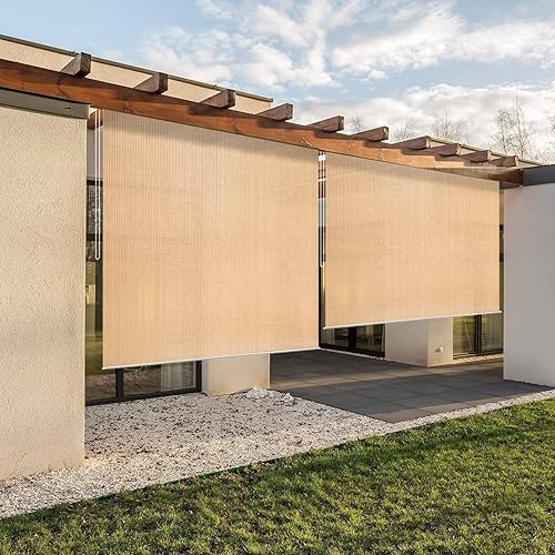 Persiana enrollable para patio y exteriores, persianas enrollables para porche, glorieta de 6 x 6 pies, color trigo