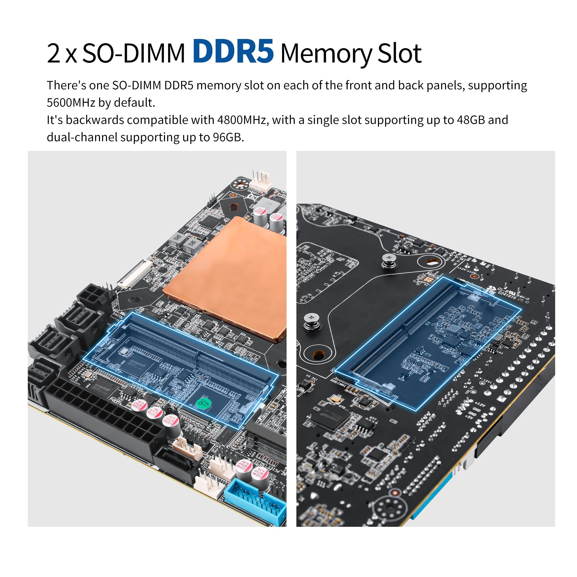 SJRC 12 Bay NAS Motherboard Mini ITX, Core Ultra 5-125H Mainboard with 4x 10GbE 5GbE 2.5GbE LAN, PCIe x8 Slot, USB4 40Gbps, vPro, DDR5 BareBone, 3x 4-SATA Cables