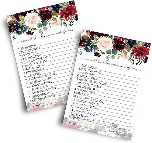 Juegos de despedida de soltera con flores azules, 25 cartas, juego de palabras de boda, divertida actividad de adivinación para invitados, fiestas