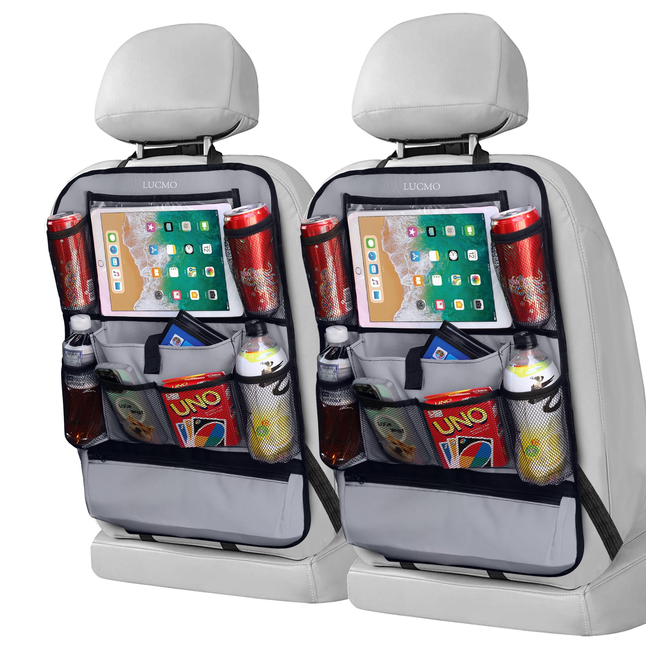 LUCMO Car Backseat Organizer with Touch Screen Tablet Holder, Grey