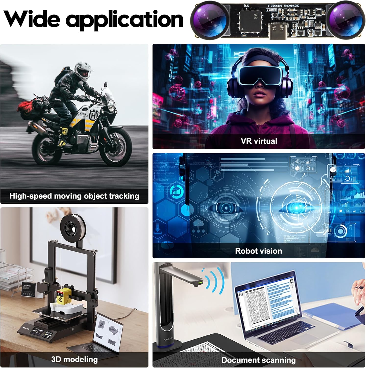 1200P Global Shutter USB Camera | High-Speed 120fps 3D VR Stereo Dual Lens | Wide-Angle No-Distortion Sync for Robotics, Face Recognition & Industrial Applications