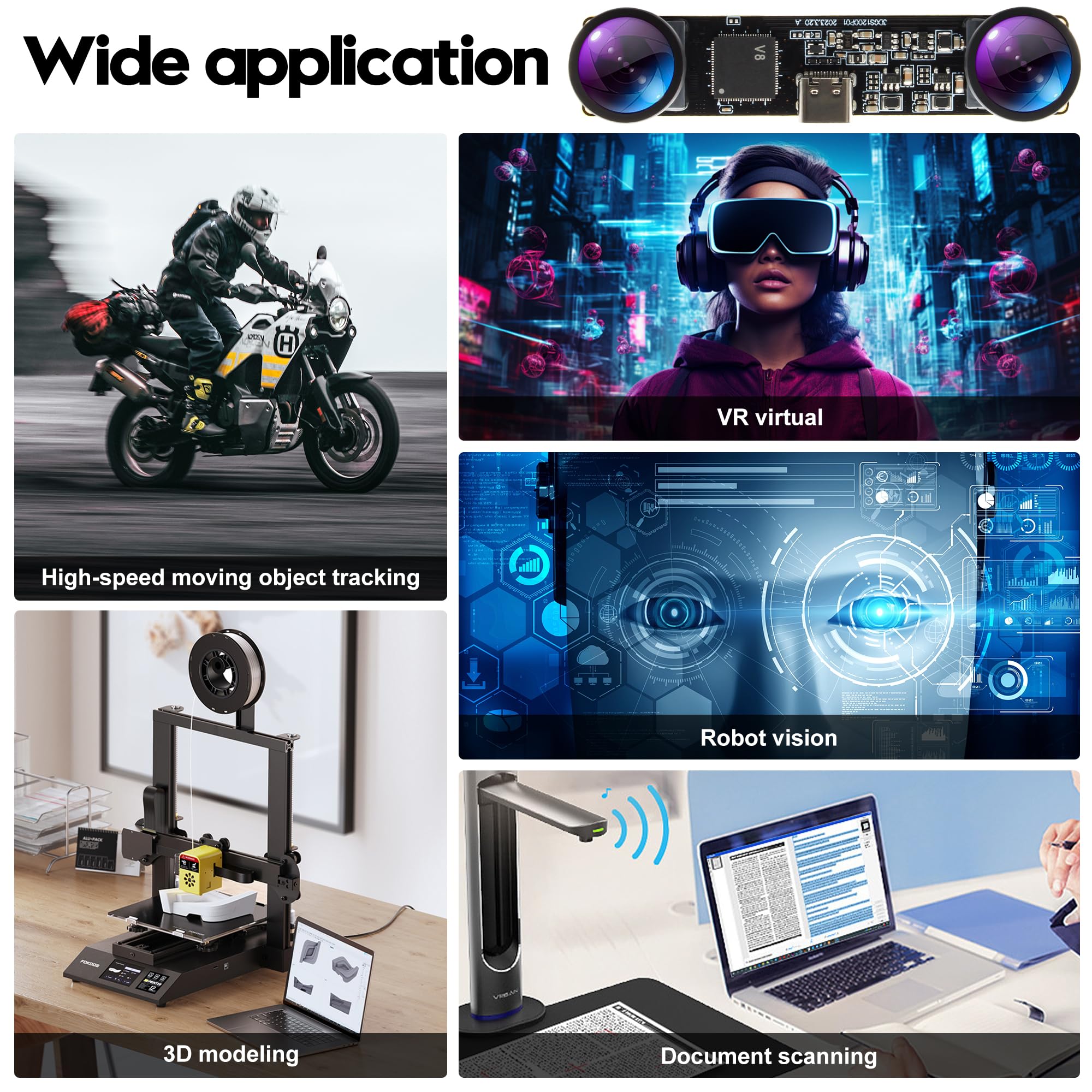 Cámara USB con obturador global de 1200P | Lente dual estéreo 3D VR de alta velocidad de 120 fps | Cámara de sincronización gran angular sin distorsión para robótica, reconocimiento facial y