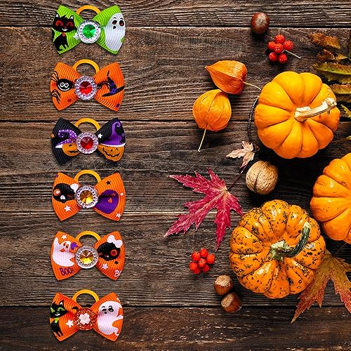 Miniatura 5 de 20 unids10 pares de lazos para el pelo de perro para Halloween, lazos de diamantes de imitación, lazos brillantes para cachorros, accesorios de aseo