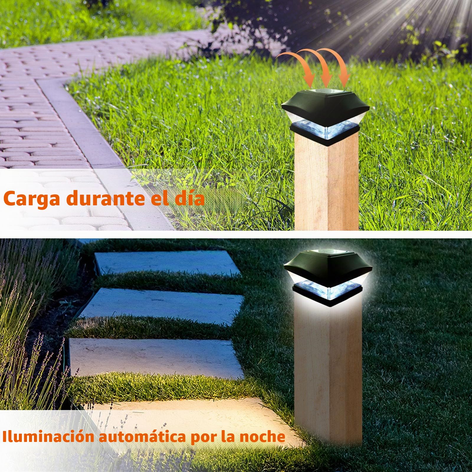 XVZ Luces solares de poste, 4PCS IP65 impermeable lámparas solares para exteriores, luces LED solares, decoración de jardín para jardín, terraza, valla, postes de madera - Negro