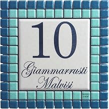 GUIZZO Creart - Personalized Outdoor House Number in Ceramic, Personalised Street / Names with Mosaic Frame, Personalised Door Sign Made in Italy, 14 x 14 H cm, Green/Cream