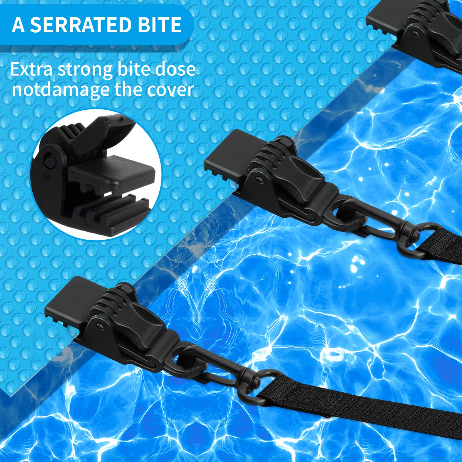 YumSur Enrollador de piscina – Bandas de sujeción – Juego de 8 bandas de fijación y grapas accesorios para sistema de enrollado móvil – Pantalla solar móvil para lonas de piscina, cubiertas