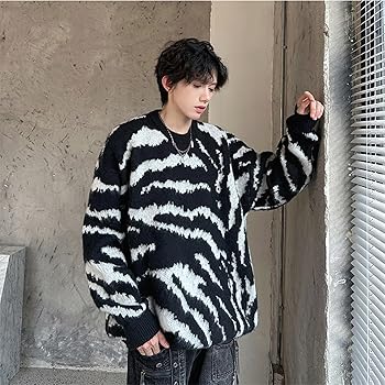 新品未使用　CHERVO ロゴ入りセーター サイズ48 ホワイト/ネイビー Amazon | [JIYUTOR] ゼブラ柄 長袖ニット ニットセーター