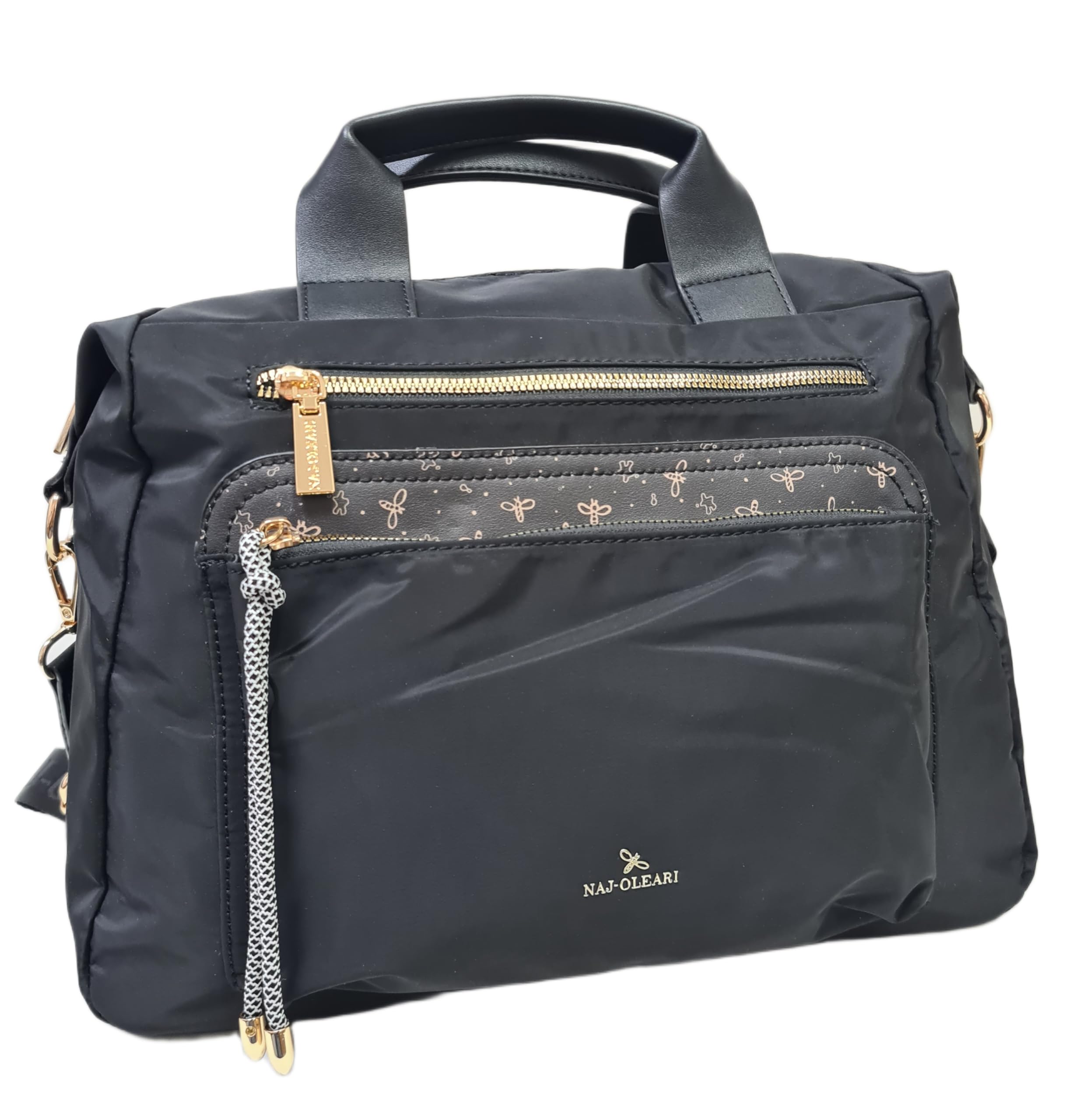 NAJ-OLEARI Borsa Donna In Nylon Cartella Multitasche Portadocumenti Multiuso ART. 61834 Prodotto Realizzato con 100% Nylon Riciclato (NERO)