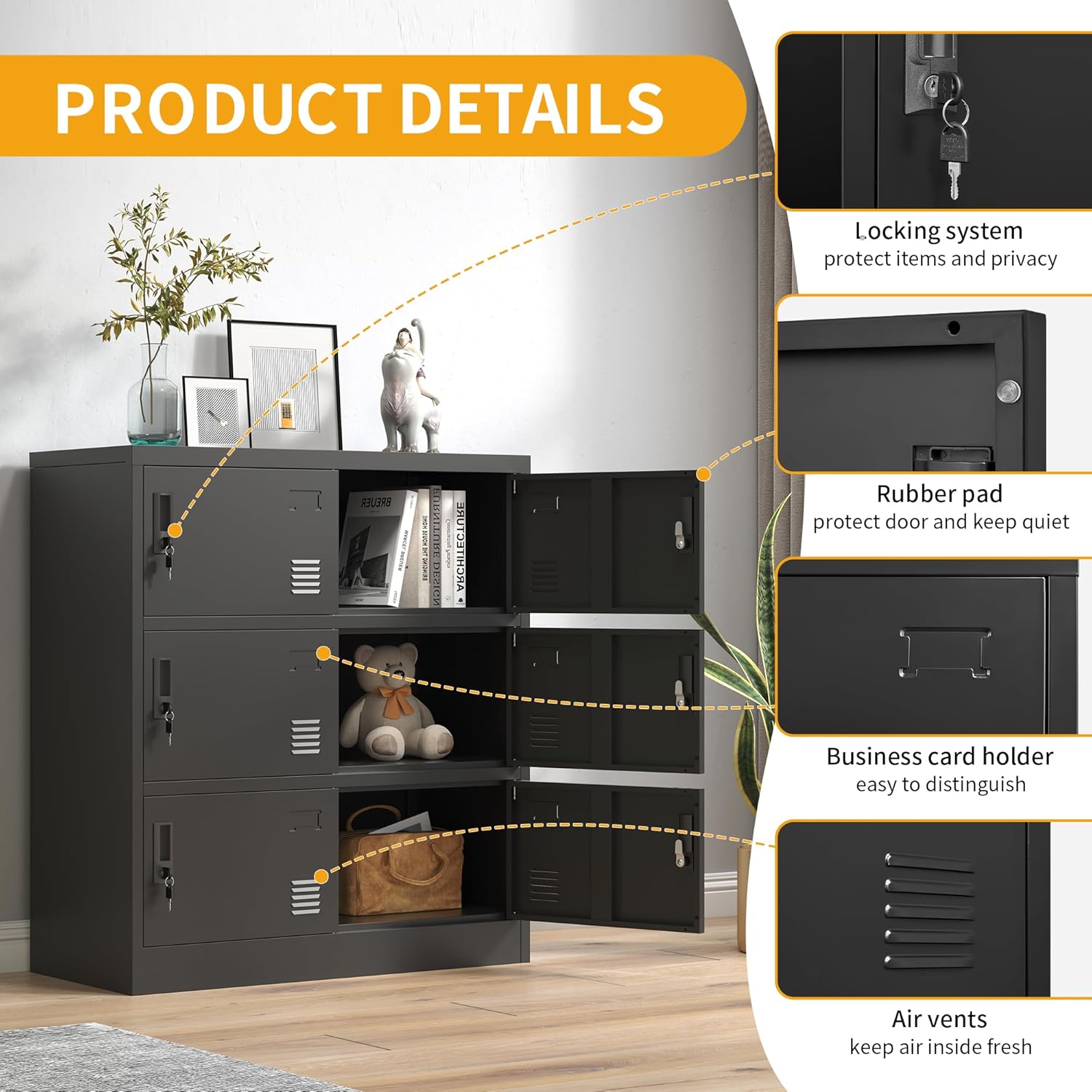 Employee Storage Locker,9 Door Storage Locker,Metal Locker for Employees Office Steel Gym Lockers with Card Slot,Office Storage Lockers for Home,School(Black)