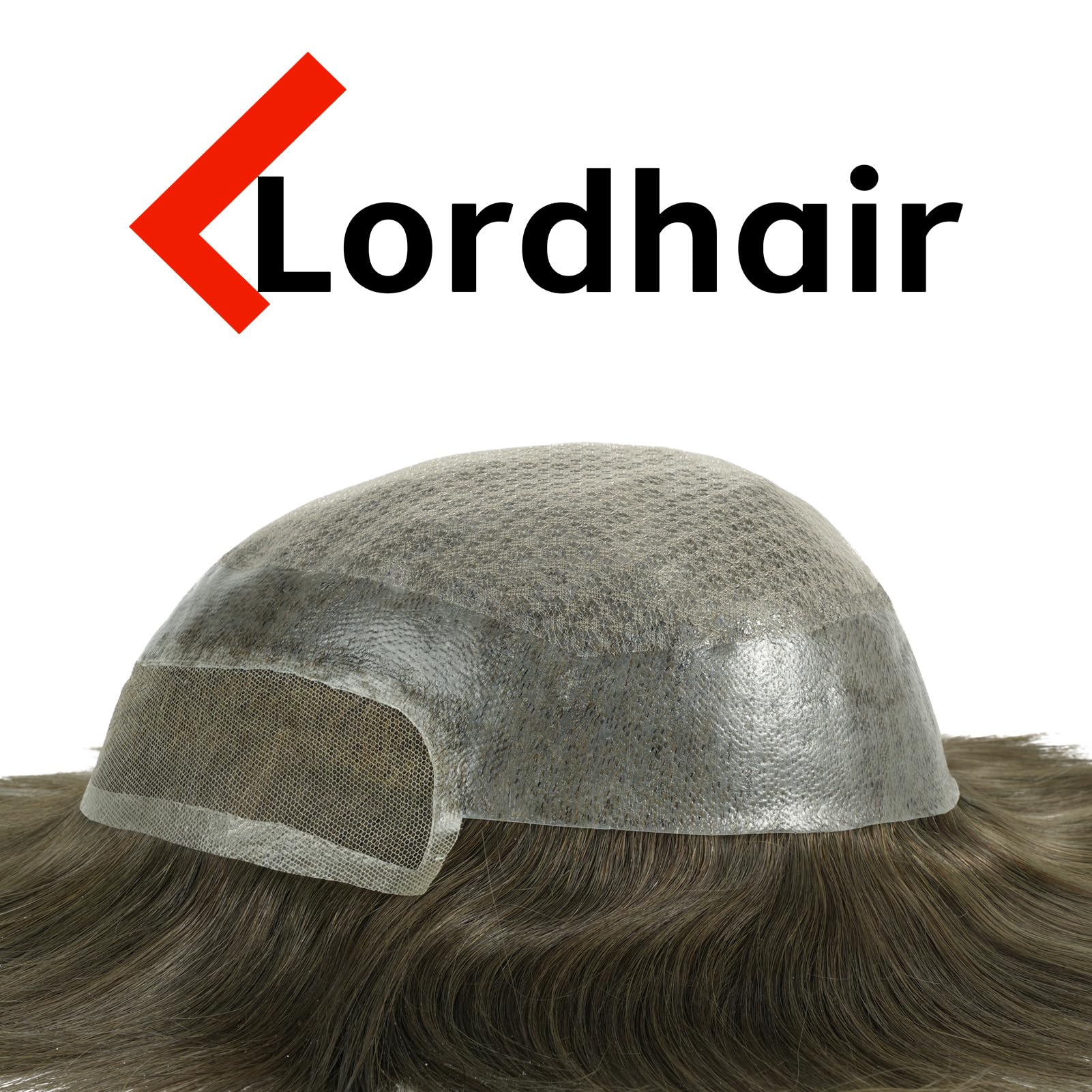 Lordhair Tupet bez węzłów, dla mężczyzn, skóra z prostym wstrzykiwaniem, system włosów ludzkich, rozmiar podstawowy 20 x 25 cm, lekka, średnia gęstość (#4ASH)